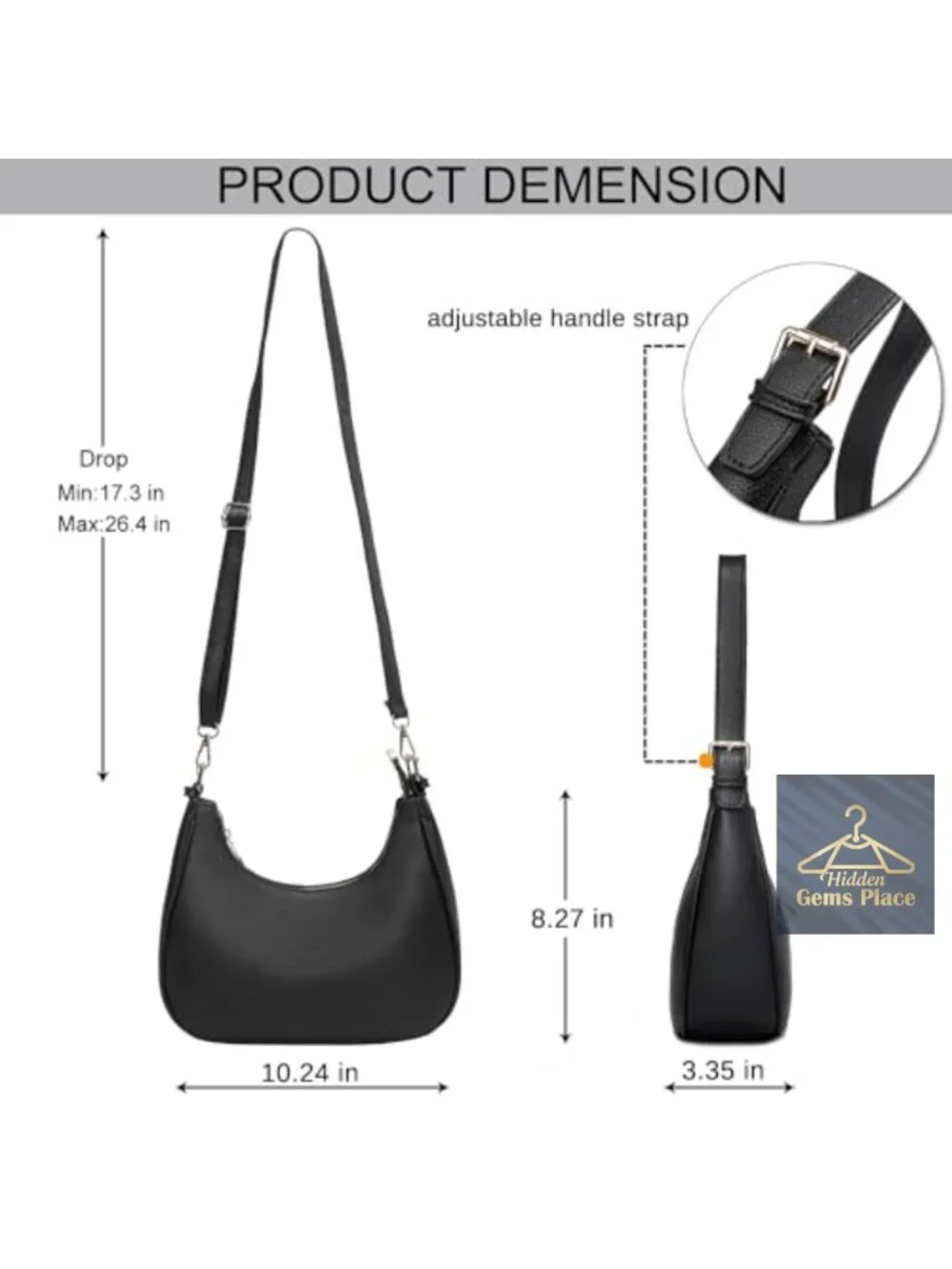 Small Crescent Hobo Shoulder Bag Vegan Leather Crossbody Purse